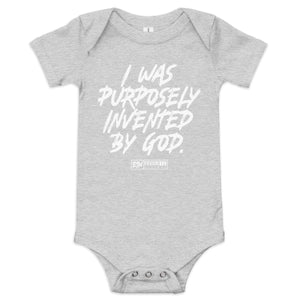 Purposely Invented Baby Onesie (White Print)