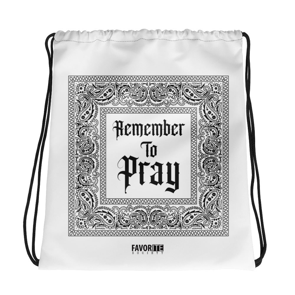 Remember To Pray Drawstring Bag - White Paisley